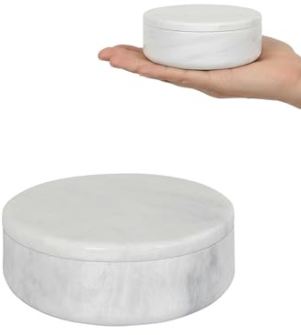 UrbanFocal White Marble Jar with Lid - 4 Round Salt Cellar and Jewelry Dish Small Handcrafted Spice Box, Office Desk Organizer for Paper Clips, White