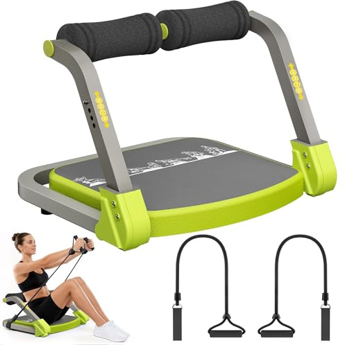 UrbanLuxe Bauchtrainer, Sit-Up Gerät mit zwei Zugseilen, 4-fach einstellbarer Widerstand, automatischer Rückprall, Ab Trainer für Zuhause und Fitnessstudio (Grün)