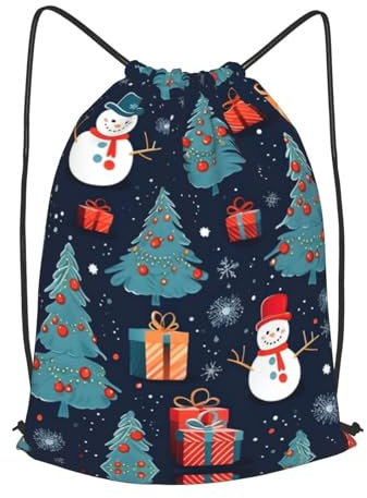 Vikbar dragsko simväska blå jul snögubbe tryck skolväskor daglig sport ryggsäck för vandring aktiviteter skola 36 x 42 cm