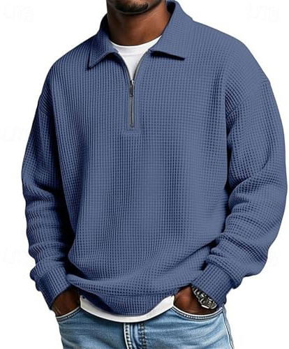 Retro Design Herren Cord Langarm Oberteil Mit Henley Kragen Reißverschluss | Modischer Casual Pullover Für Freizeit Winter Alltag Ohne Kapuze Im Herren Look