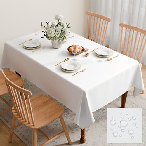 GFCC White Table Cloth 240x150cm Wipe Clean Waterproof, 59x94 Inch