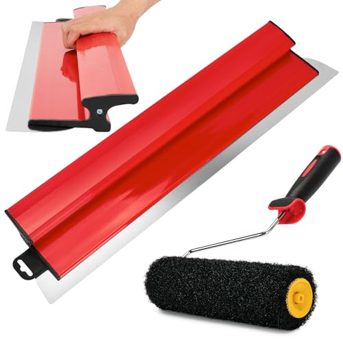 60cm/23.6Inch Flächenspachtel mit Spachtelwalze 23cm, Roller für Spachtelmassen Edelstahlklinge Spachtel + Beschichtungsroller Werkzeug für große Arbeitsbereich Wand Dekoration Bau