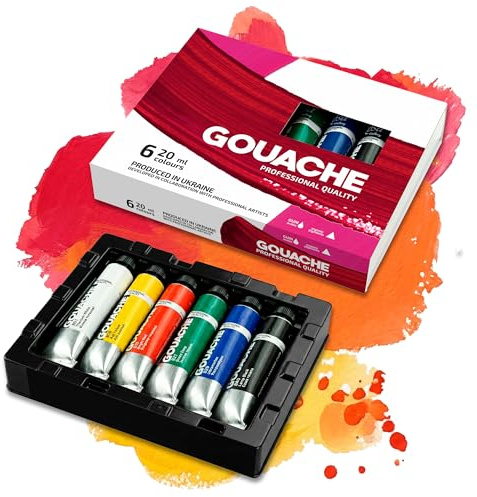 Professionell Gouache Färgset 6 x 20 ml – Fine Art Konstnärsfärger Hög Pigmentering | Matt Finish & Krämig Konsistens för Illustration Design och Kreativt Måleri