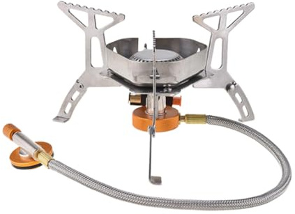 ADOCARN Fornello da Campeggio Portatile Accensione Elettronica, Paravento in Metallo Inossidabile, Leggero e Compatto per Cucina Gas da Esterno e Outdoor Cooking
