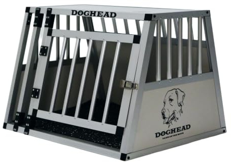 DOGHEAD Hundetransportbox Comfort, Single 70x60x50 cm, Grau/Silber, Aluminium, Beidseitig Abgeschrägt 75°