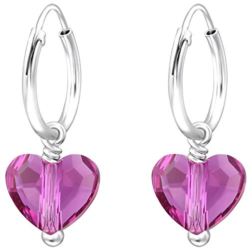 JAYARE pendientes para niña corazón amor 20 x 8 mm Swarovski Elements Cristal plata de ley 925 rosa fucsia con la caja niños