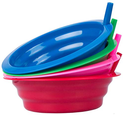 Cibi Ciotole per cereali con cannucce per bambini, senza BPA, 623,7 g, adatte al microonde e alla lavastoviglie, per una colazione senza problemi, confezione da quattro in blu, rosa, verde e rosso