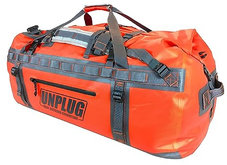 Unplug Ultimate Adventure-väska | 1680D kraftig vattentät duffelväska | vattentät duffelväska för camping, motorcykeltorrväska, jaktväska | äventyrssportväska | 155 L äventyr orange, Äventyr Orange,