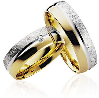 JC Coppia di fedi nuziali in argento 925 placcato oro, con diamante e incisione, anelli di fidanzamento, anelli di fidanzamento brillanti, anelli per matrimonio, anelli, platino oro bianco P914-G