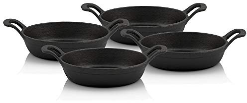 BBQ-Toro Gusseisen Servierpfännchen Set, 4 Stück | Ø 20 cm - rund | Grillpfannen Pfännchen, Gusspfanne, Bratpfanne, Feuerpfanne, Grillpfännchen, Gusseisenpfännchen, serving pan, Tischpfanne