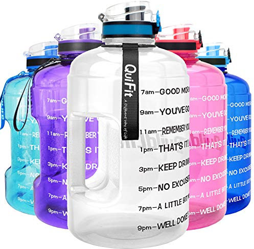 QuiFit 2.2 Litre Large Water Bottle with Strainer & Time Marker,Fruit Infuser Travel Water Jug for Outdoors Sports Fitness Camping BPA Free (Transparent, 2.2 L)