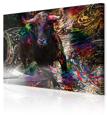 decomonkey Wandbilder Stier Abstrakt 90x60 cm 1 Teilig Leinwandbilder Tiere | Strukturleinwand, Holzkeilrahmen, Bild auf Leinwand, Kunstdruck, Wanddeko, Wohnzimmer, Wanddekoration, Bunt