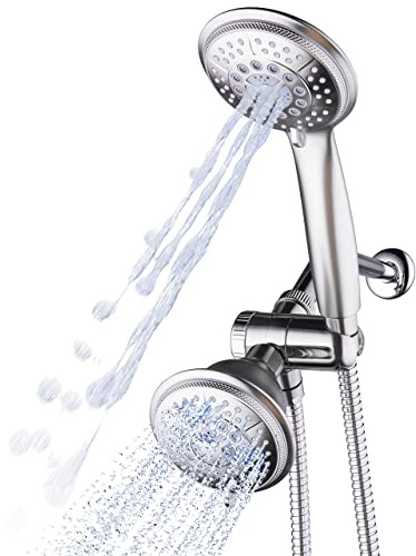 Hydroluxe 1733 Handheld Showerhead & Rain Shower Combo. High Pressure 24 Function 4 Face Dual 2 in 1 Shower Head System with Stainless Steel Hose, Patented 3-way Water Diverter in Nickel Finish