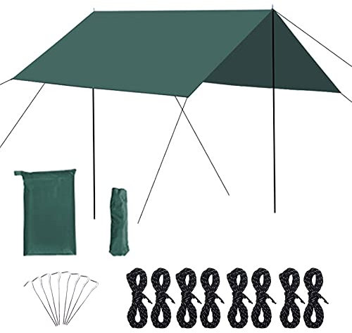 0℃ Outdoor Zeltplane Wasserdicht, 3x3 M Tarp Regenschutz & Sonnenschutz mit Erdnägel und Seilen, Ultraleichte Wasserdicht Ripstop Camping Tarp für Camping, Reisen, Hängematten Zelt Tarp,Royal Blue