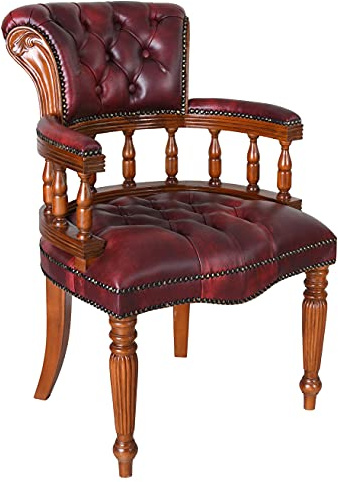 Chesterfield Sessel Kunstleder Mahagoni Stuhl Armlehnstuhl Retro Bürostuhl Braun gepolstert mar235 Palazzo Exklusiv