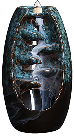 xunfu Quemador de Incienso de Reflujo, Cascada de CeráMica con 60 Conos Incienso y 1 CojíN, para Aromaterapia y DecoracióN del Hogar, Azul Grande Nuevo