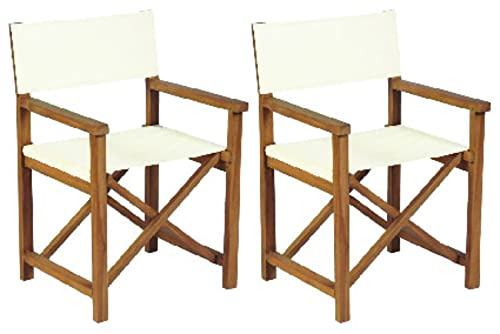VERDELOOK Coppia Sedie Regista serie Legno Garden in legno d’acacia e poliestere 58x50 cm altezza 84,5 cm, bianco, esterni giardino terrazza