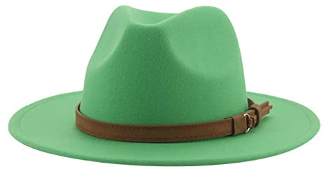 QBQZXAOSOWH Fedora Trilby Fedora-Hüte Für Damen Herren Breite Krempe Feste Damenhüte Bandgürtel Klassische Formelle Kleidung Khaki Schwarze Hüte 56-58 cm (Erwachsene) Grasgrün