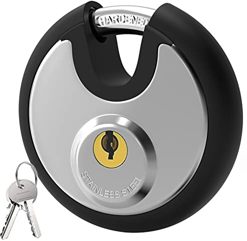 Key Padlock Outdoor, [Waterproof] [Anti Cut] Diyife 70mm Stainless Steel Disc Lock Heavy Duty Padlock Weatherproof with 9.5mm Shackle for Warehouse, Garage, Gate, Shed, Fence (2 Keys, Black)
