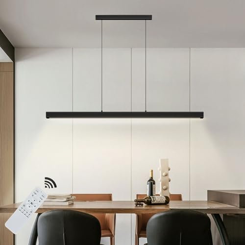 SENFAY Suspension Luminaire LED Moderne, luminaire Suspension Noir Design Linéaire Dimmable avec télécommande, luminaire Suspendu Réglable en Hauteur 36W pour Salle à Manger Cuisine Bureau, L100cm