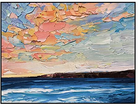 LCDIUDIU Handgemalte Acrylbilder, Blaue Textur Fluss Bunter Sonnenuntergang Himmel Landschaft Abstrakt Modern Original Handgemalte Ölgemälde Auf Leinwand Für Familienwand Wohnzimmer Esszimmer Home AR