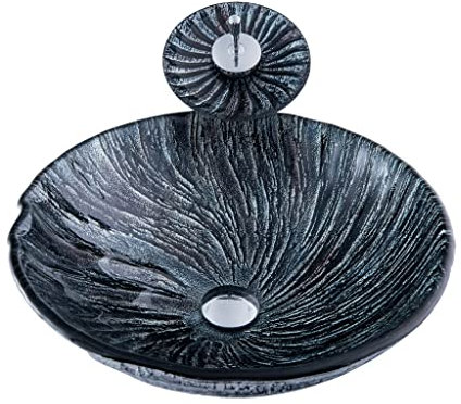 Bootswaschbecken Badezimmerschiffs Waschbecken Runde Arbeitsplatte Waschtisch Kunst Temperiertes Glaswaschbecken Schrank Arbeitsplatte Waschbecken Waschbecken (Color : Sink set)