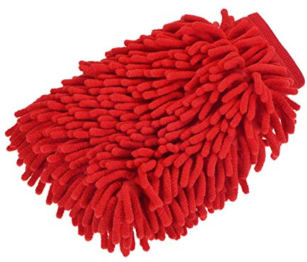 M METERXITY Microfiber Chenille Wash Mitt - Double Side Reusable Gloves for Cleaning, Scratch-Free, Apply to Car Cleaning, Kitchen (9.84 x 6.69'', Rose Red)