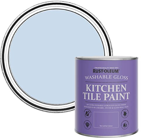 Rust-Oleum Blue Water-Resistant Kitchen Tile Paint in Gloss Finish - Blue Sky 750ml