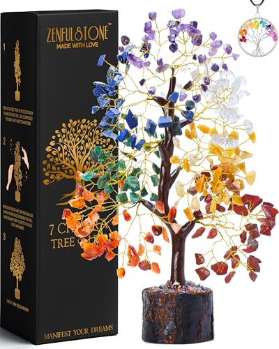 Albero dei 7 chakra della vita con cristalli curativi per la decorazione della casa, decorazione della scrivania dell'ufficio, bonsai Feng Shui fatto a mano per energia positiva, ricchezza e buona