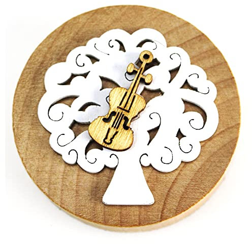 DLM 32787 (Kit 12 Pezzi) Apri Bottiglie Apribottiglie con Calamita Moderno Design Tondo in Legno + Scatolina in bambù Albero della Vita Violino Musica bomboniera