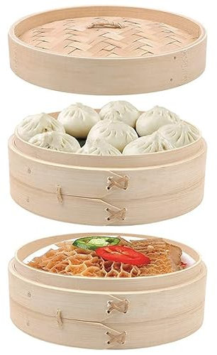VIRSUS Vaporiera in bambù 5761, Diametro 20 cm, cestello per Cottura a Vapore, Cottura su 2 Piani con Coperchio, cuocivapore per Cucina Orientale, Verdure, Pesce, Riso, Gnocchi, involtini, Ravioli