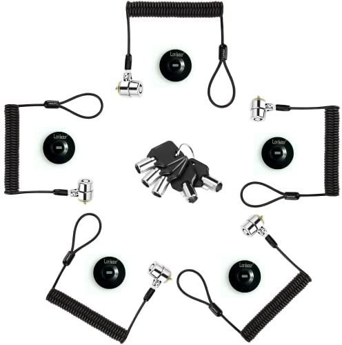LORADAR Candado de cable retráctil de seguridad portátil con llave para laptop, 3 llaves, 8 pies para monitores, portátiles, MacBooks, tabletas, iPad, Mac Mini (paquete de 5 llaves iguales)