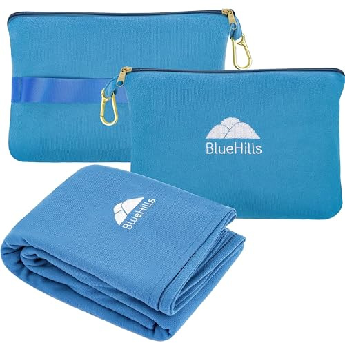 BlueHills Reisedecke, Kissen, kompakt, leicht, Taschenformat, Flugzeug, Reisen, unverzichtbar, Flugzeug, Überwurf, in Tasche, tragbare Hülle, Flugzeugzubehör, Blaugrün L03