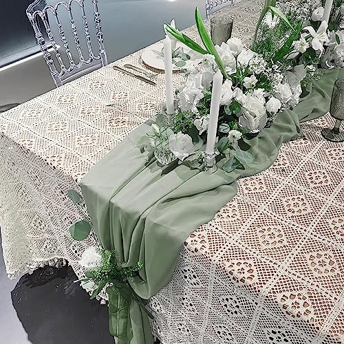 Tischläufer aus Chiffon Salbeigrün, 300*70cm für Hochzeits Tischdeko | Halbtransparenter Chiffon‑Stoff | Weich & fließend | Ideal für Hochzeit, Party & Feierlichkeiten