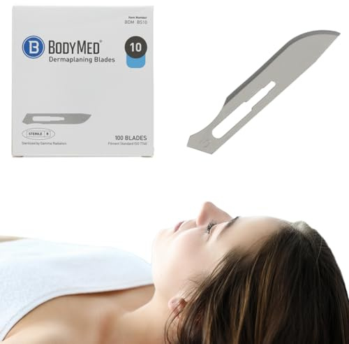 BodyMed Dermaplaning Blades #10 in Stainless Steel Sterile for Surgical Skin Care Hair Removal Podiatry Small Detail Blade for Beauticians 100pcs