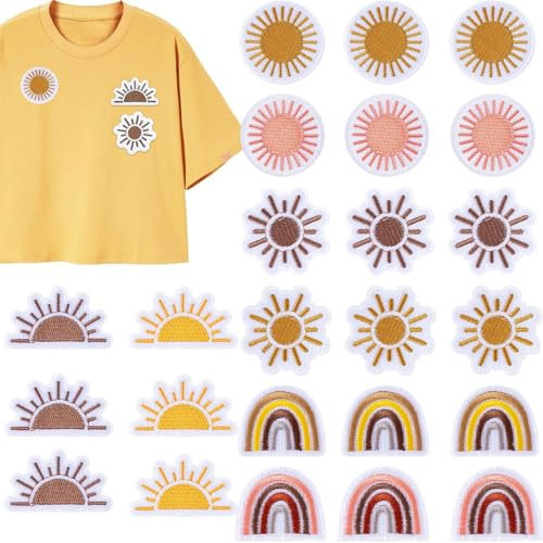 24 Stück Patches Zum AufbüGeln Sonnengestickte Flicken Zum AufbüGeln Kinder Stickerei AufnäHer Ideal Zum Selbermachen Oder Reparieren Von Kleidung Oder Zum Abdecken Von Rissen Oder LöChern