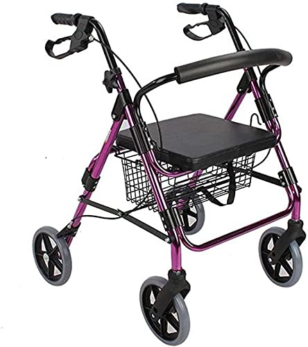 Rollator, Aluminium-Mobilitäts-Gehhilfe, leichtes zusammenklappbares Gehgestell, Doppelbremse mit Sitz und Tasche, höhenverstellbar, für ältere Menschen