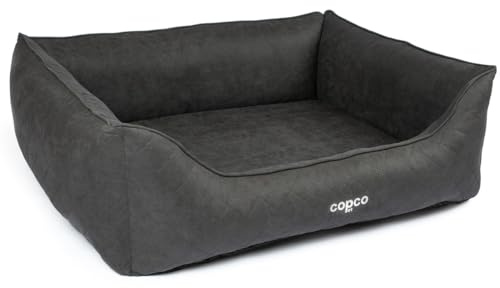 CopcoPet Hundebett Hugo Velourlederoptik Schwarz L/XL 100 x 80 cm – Rutschfestes & pflegeleichtes Hundekörbchen – Abwaschbar & formstabil – Für mittelgroße Hunde, bequemes Hundekissen & Schlafplatz