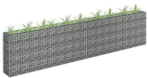 Tino Tech Gabionen-Hochbeet aus Verzinkter Stahl 360x30x90 cm Silber Steinkorb Gabionen Körbe Hochbeet Pflanzen Gartenmauer Gabione aus Metall Garten Gabione Pflanzenwand Gabionen Gitter
