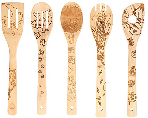 Cuillères En Bois Pour la Cuisine, Ensemble D'ustensiles En Bois Cuillères De Cuisine En Bois Spatule En Bois Cuillère à Rainurer Graffiti Personnalisé Ustensiles En Bois Pour Pelle De Cuisine Ensembl