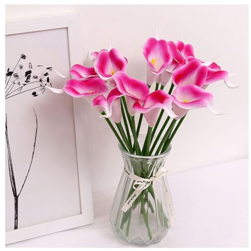 Wisafory 10 flores artificiales de cala, lirio artificial, látex. Ramo de novia artificial, decoración para bodas, salón, oficina, hotel, cocina, color rojo rosado