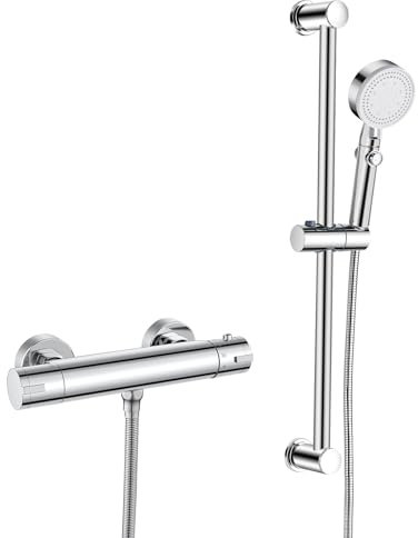 Colonna Doccia con Miscelatore Termostatico, Bevankly Miscelatore Termostatico per Doccia Cromo, Asta da 635 mm