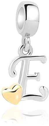 Jokmeo 925 Sterlingsilber Damen Buchstabe E Charm Anhänger mit goldenem Herz-Muster, passend zu europäischen Armbändern und Halsketten, modischer Damenschmuck.