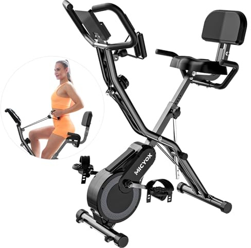 Heimtrainer Fahrrad Klappbar, Micyox MX711 Hometrainer Fahrrad mit Übergroßes Sitzkissen, Widerstandsbändern, Anzeigemonitor und Herzfrequenzsensor Fitnessbikes, Magnetisch