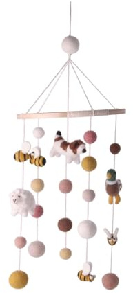 Handgemacht & Fairtrade-zertifiziert | Gry & Sif | Stilvolles dänisches Design x Nepali Kunsthandwerker | Mobile Baby mit gehöften Tieren aus Filz für das Babybett Laufstall Wickeltisch Babyzimmer