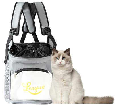 Galatée Katzenrucksack, Extra Belüfteter, Verstellbarer Brusttrage-Rucksack Für Haustierkatzen, Kleiner Hunderucksack Zum Wandern, Camping Und Reisen, Tragbarer Katzenrucksack(Grau)
