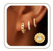 ZHESHY 3 Paar Creolen Silber 925 Gold Damen Kleine Ohrringe Hängend Set | Hypoallergene Wasserfest Goldene Silber Ohrstecker,Ohrringe Hängend,Mehrere Ohrloecher Helix Piercings Set,Schmuck Für Frauen