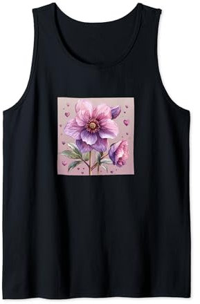 Motif fleur d'hellébore avec cœurs autour de style bohème Débardeur