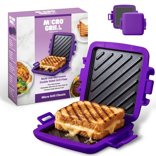 Micro Grill Classic™ Microwave Sandwich Maker, Microwave Grill, Toaster, 3 Minute Grilled Cheese Sandwich Maker, Thick Silicone Cover, Safe Food Grade, Panini Press, Dishwasher Safe (Purple, Regular)