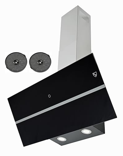 K&H Kopffreie Dunstabzugshaube 90cm Wandhaube [UMLUFT & ABLUFT] - Metall Fettfilter - Dunstabzug LED Beleuchtung - Cooker Hood 9 Leistungsstufen - GFK-90S - 520 m³/h - Energieklasse A++ (Schwarz)
